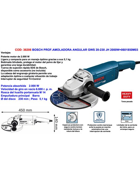 Bosch GWS 20-230 J 2000W Winkelschleifer mit Stahlblatt