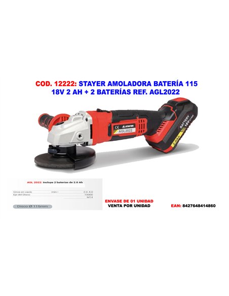 Mola Professionale STAYER Finst 115mm 18V 2Batteria 2Ah