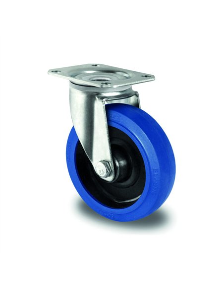 Roda industrial 80 mm borracha elástica azul com placa