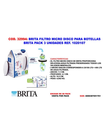 Micro Disc Filter für Brita-Flaschen - Packung mit 3 Einheiten