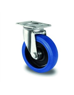 Roda industrial 100 mm borracha elástica azul com placa