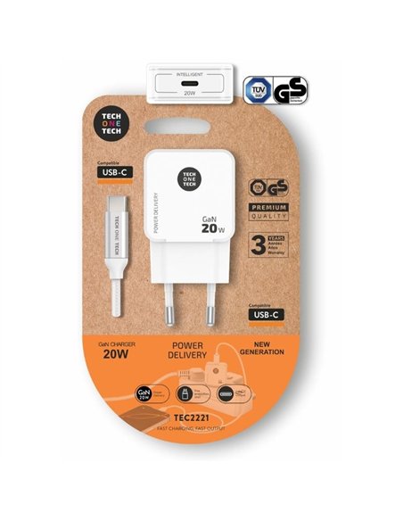 Caricatore ultra-rapido GaN 20W USB-C con cavo bianco