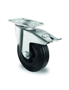 Industrial wheel 100 mm black rubber with brake