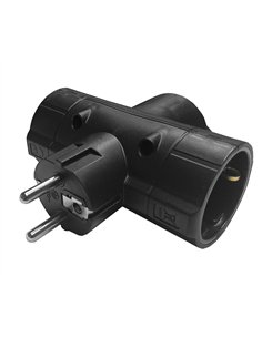 Schuko Power Adapter Black 3 Sockets 16A