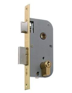 Serrure encastrée bois 1308-2-35 chant droit laiton