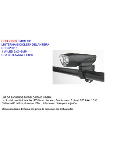 Emos Finstock GP Lanterna Frontal para Bicicleta LED 3x5mm 3 Pilhas AAA