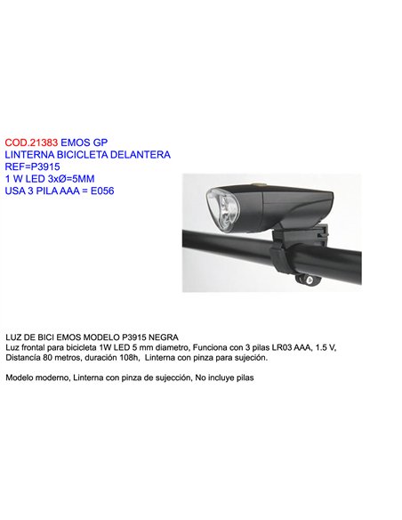 Emos Finstock GP Lanterna Frontal para Bicicleta LED 3x5mm 3 Pilhas AAA