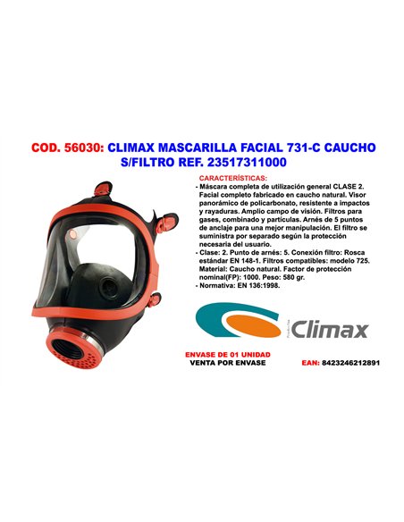 Climax 731-C rubber face mask without filter