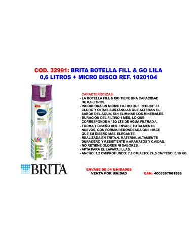 Garrafa Brita Finstock Fill & Go Lilás 0,6 L