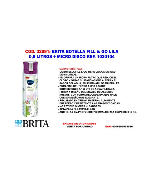 Garrafa Brita Finstock Fill & Go Lilás 0,6 L