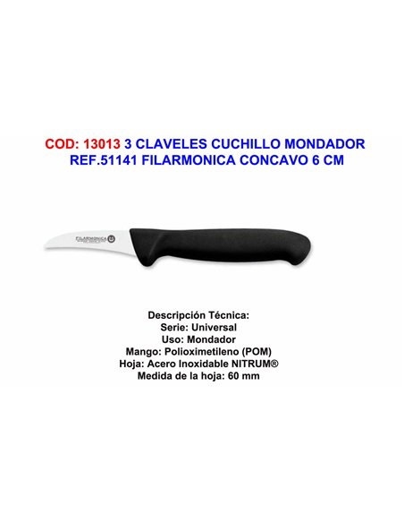 Coltello pelapatate 3 Claveles concavo 6 cm