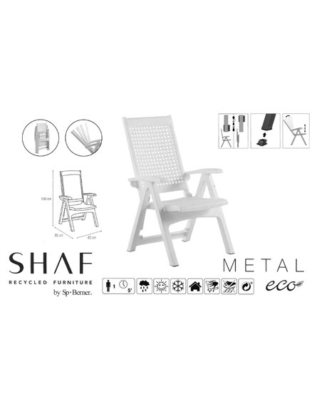 Sedia pieghevole SHAF 4 posizioni bianca con resistenza e comfort