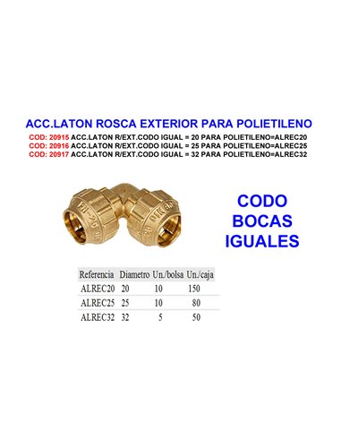 Accessoire en laiton pour coude égal 32 pour polyéthylène