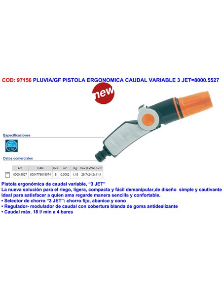 Pistolet ergonomique d'arrosage à débit variable 3 jets