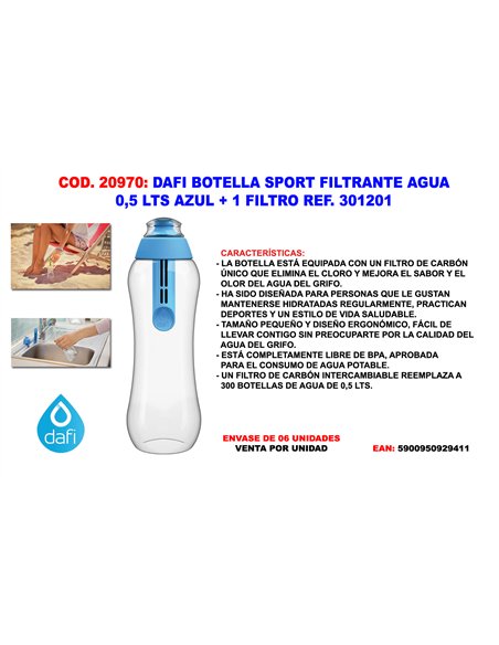 DAFI Finstock 0.5 L Blue Water Filter Bottle with Filter