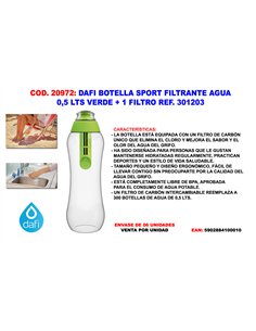 DAFI Finstoc 0.5 L Green Water Filter Bottle with Filter