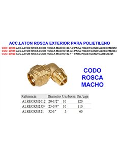 Accesorio de latón codo rosca macho 25-3/4 para polietileno