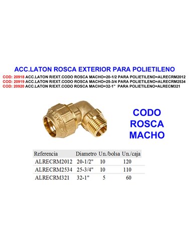 Brass accessory elbow male thread 25-3/4 for polyethylene