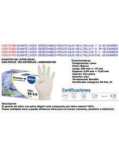 Disposable latex gloves with powder, box of 100 units, size 9/10