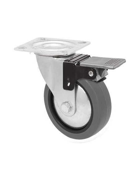 Roda de Mobiliário 60mm Borracha Cinza com Placa de Freio 50kg