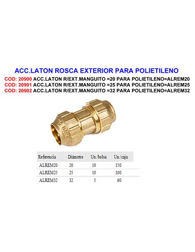 Straight brass connector 32 mm for polyethylene