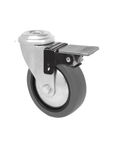 Roda de Mobiliário 50 mm Borracha Cinza com Furo 8 mm e Freio