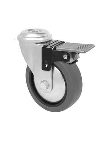 Roda de Mobiliário 60 mm Borracha Cinza com Furo de 8 mm