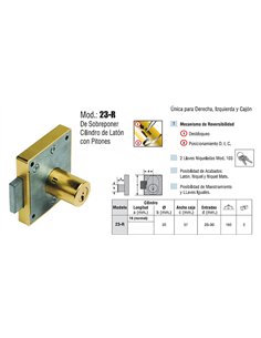 Fechadura sobreposta URKO 23R com cilindro reversível de 25mm