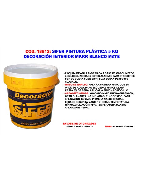 Plastic paint 5 kg for interior wall and ceiling matte white
