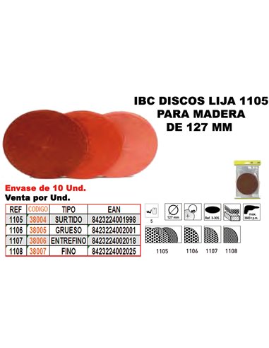 Disques de ponçage IBC FINSTOCK 127mm pour bois - 5 unités