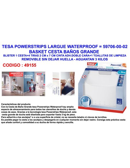 Tesa Finstock Powerstrips Largue Waterproof Cesta Baños