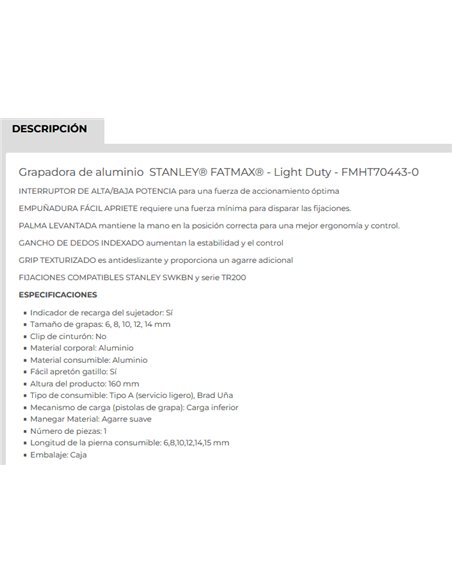 Agrafeuse Stanley FatMax LD pour agrafes et clous