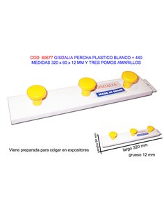 Cintre en PVC jaune avec 3 crochets - 320x60x12mm