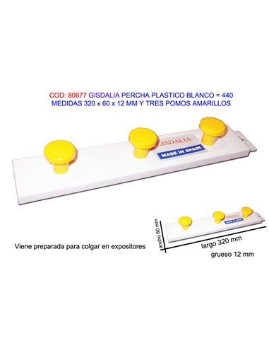 Appendiabiti in PVC giallo con 3 ganci - 320x60x12mm