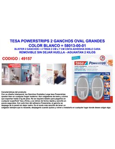 Tesa Finstock Powerstri 2 Oval Hooks White with 4 Strips