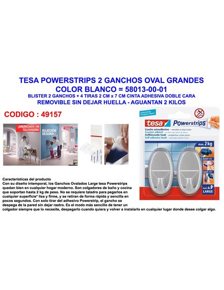 Tesa Finstock Powerstri 2 Ganci Ovali Bianchi con 4 Strisce
