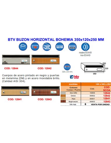 Briefkasten aus Edelstahl Finstockhoriz Bohemia 6 - 350x120x250 mm
