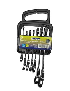 Jeu de 7 clés mixtes en acier avec cliquet flexible
