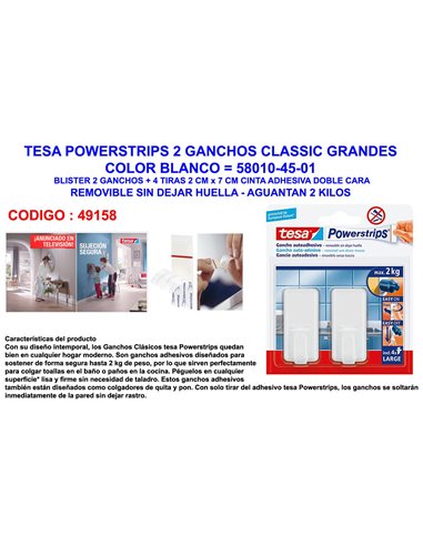 Tesa Finstock Powerstrips 2 Large Hooks White