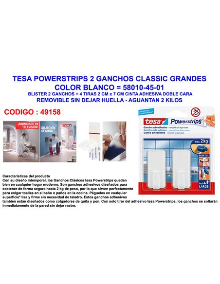 Tesa Finstock Powerstrips 2 Large Hooks White