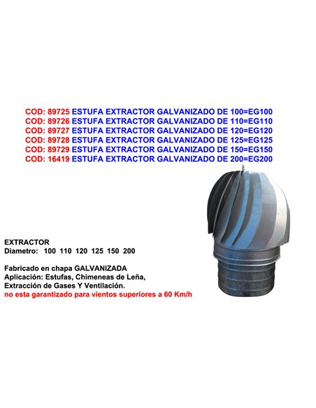 Estufa extractor de acero galvanizado 100 EG100