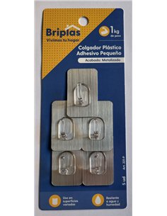 Adhesive chrome plastic hooks for kitchen and bathroom 5 units