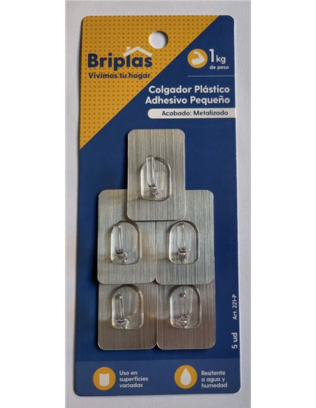 Adhesive chrome plastic hooks for kitchen and bathroom 5 units