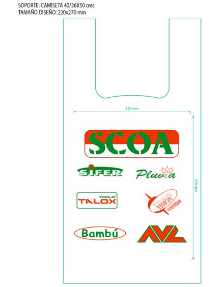 Sacolas de plástico SCOA 100 unidades camiseta 40/26x50 cm