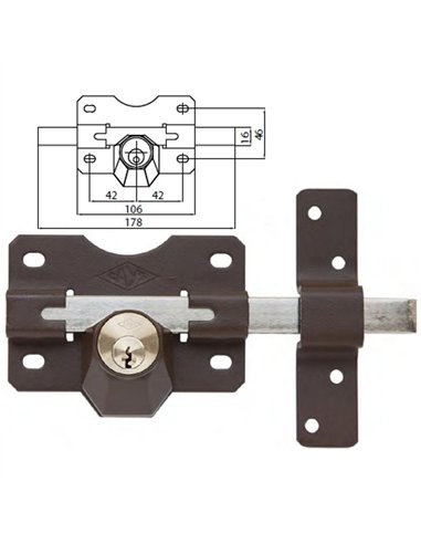 A2 Steel Bolt with Interior and Exterior Key Size 105
