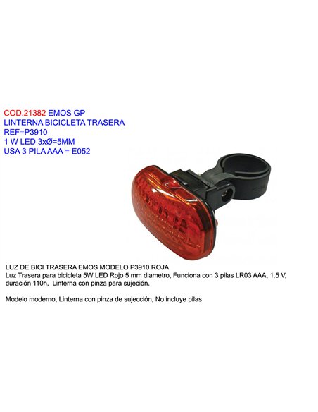 Lanterna traseira LED EMOS GP para bicicleta, 3 pilhas AAA