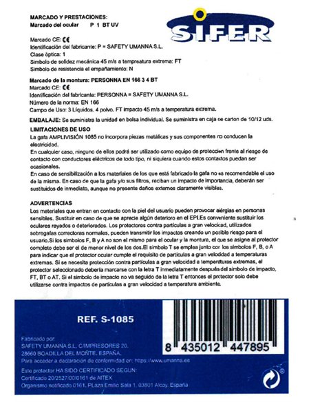 Gafa Amplivision Antirrayaduras Clara Personna 1085