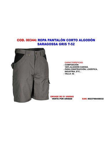 calça curta de algodão cinza saragossa T-52