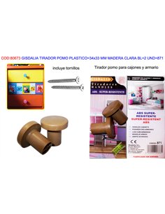 Tirador de Pomo de Plástico 34x33 mm en Madera Clara