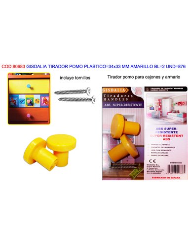 GISDALIA Finstoc knob 34x33 mm yellow